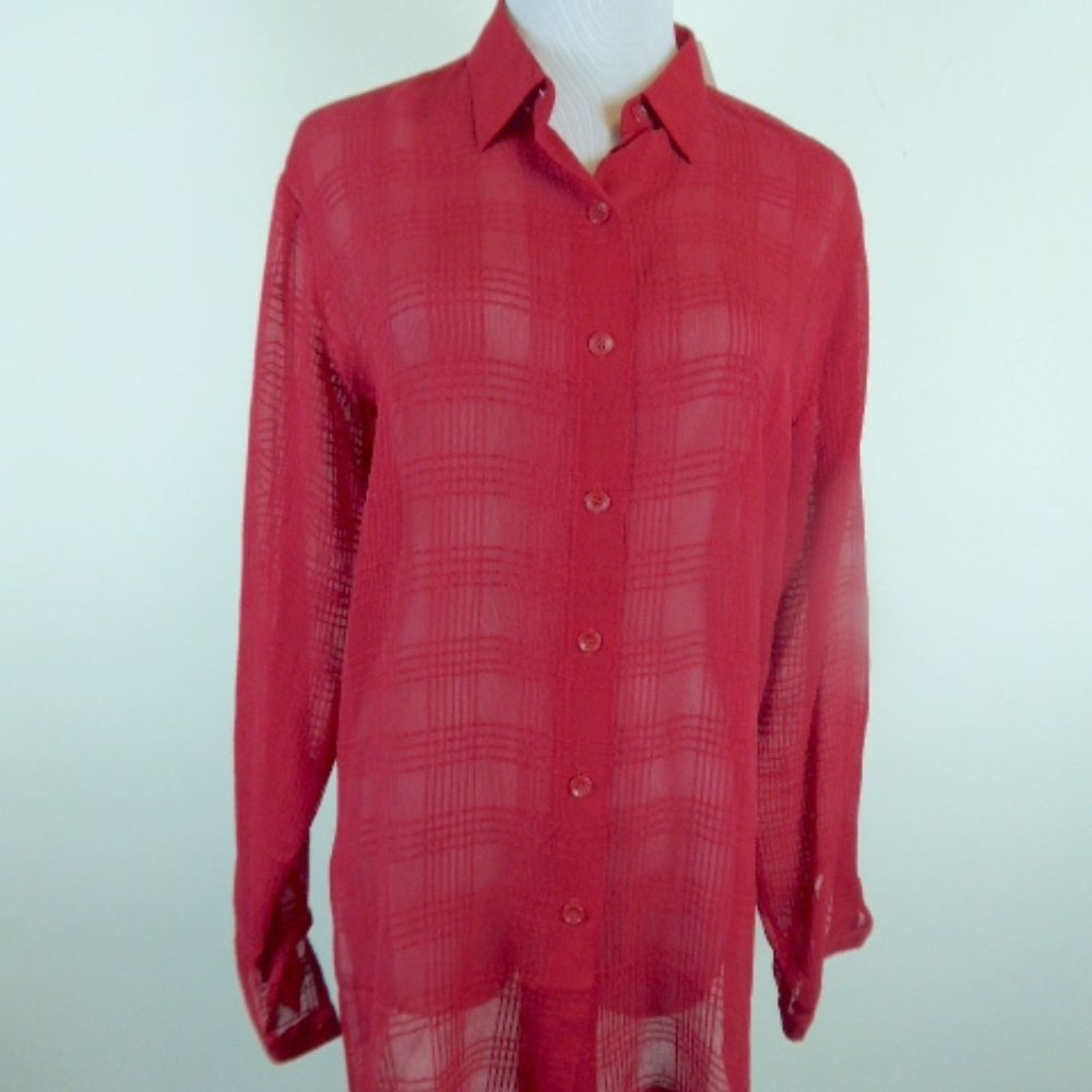 NWT RJ COLLECTION RED sheer tunic SHIRT M